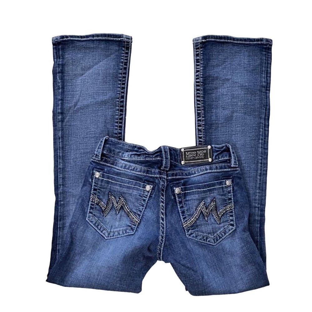 Miss Me Womens Signature Boot Cut Jeans Size 27 Embellished Pocket Mid Rise Blue - Picture 2 of 12